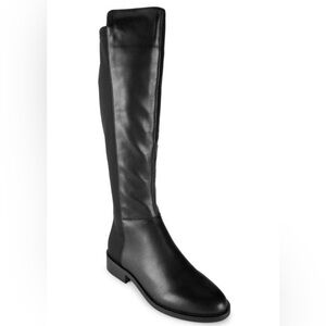 Saks 5th Avenue Leather Mixed Media Knee High Riding Boots | Black | Size 8